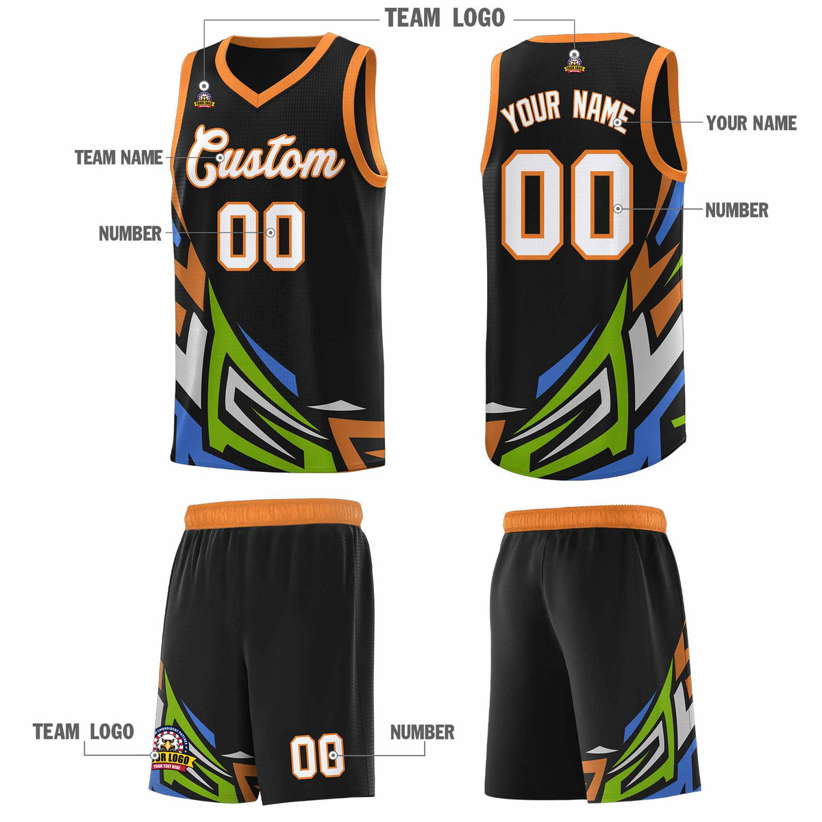Custom Black Gradient Graffiti Pattern Sports Uniform Basketball Jersey