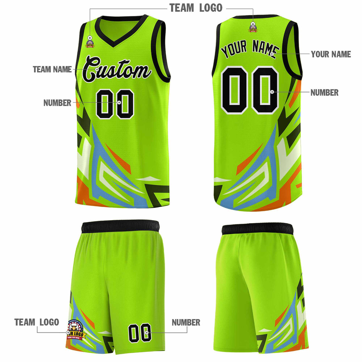 Custom Neon Green Gradient Graffiti Pattern Sports Uniform Basketball Jersey