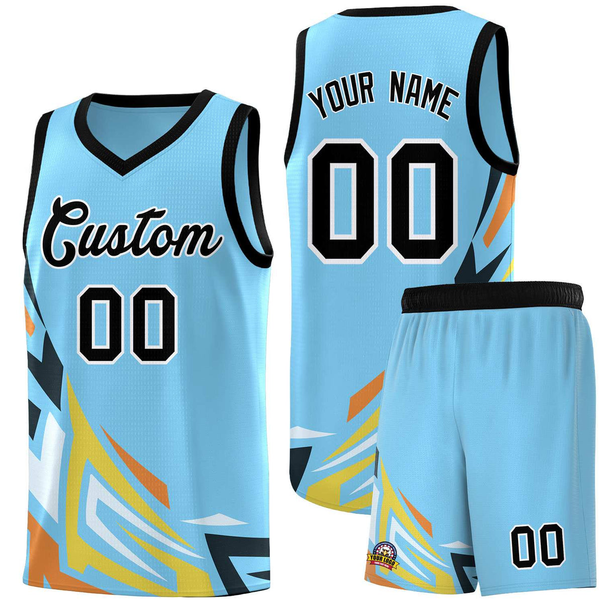 Custom Light Blue Gradient Graffiti Pattern Sports Uniform Basketball Jersey
