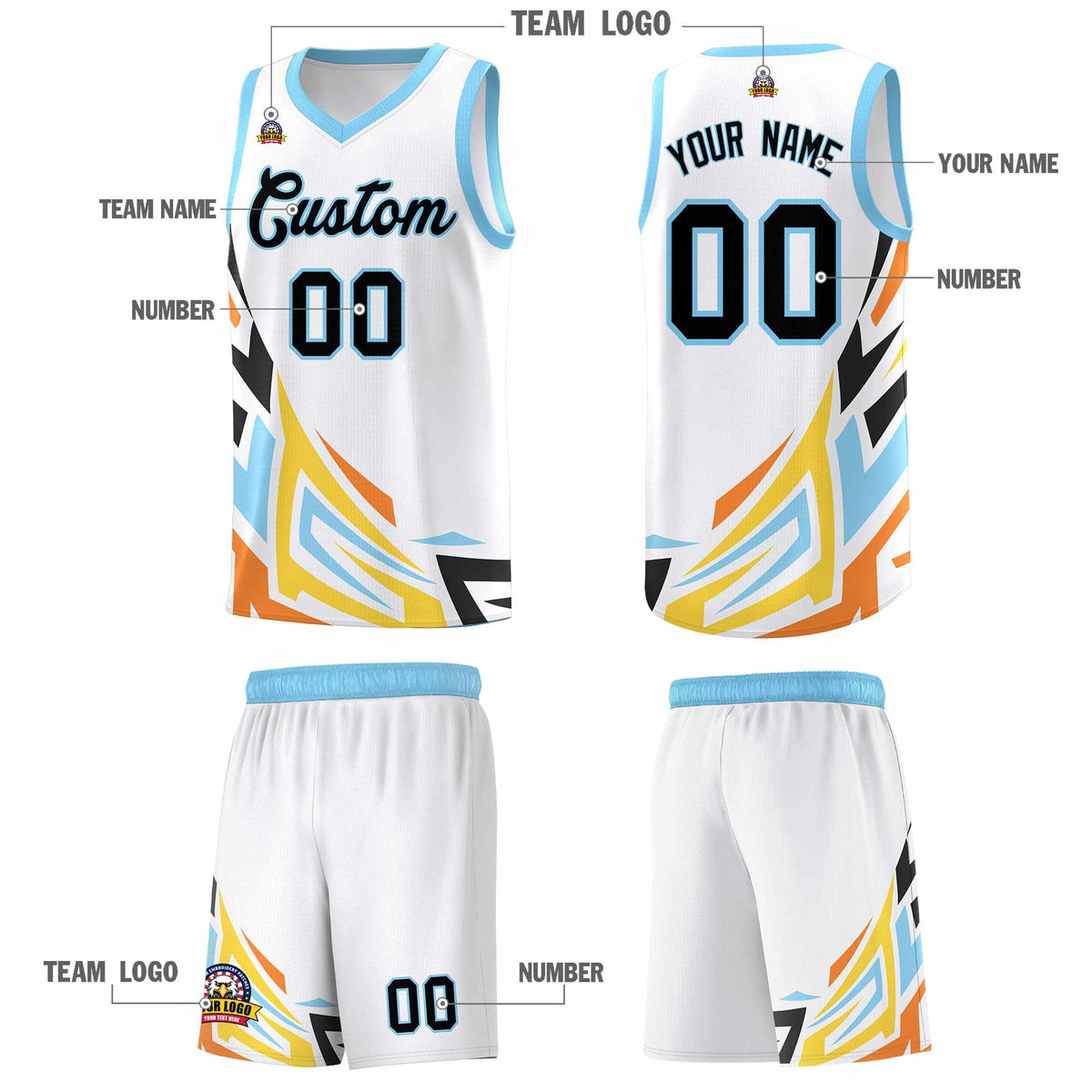 Custom White Gradient Graffiti Pattern Sports Uniform Basketball Jersey
