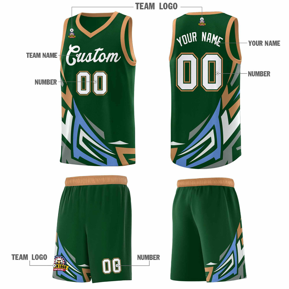 Custom Green Gradient Graffiti Pattern Sports Uniform Basketball Jersey