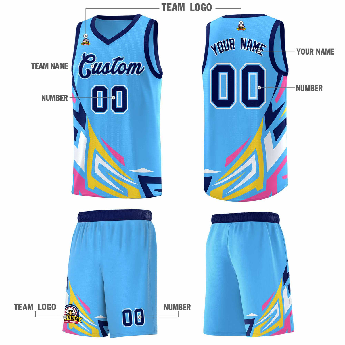Custom Powder Blue Gradient Graffiti Pattern Sports Uniform Basketball Jersey
