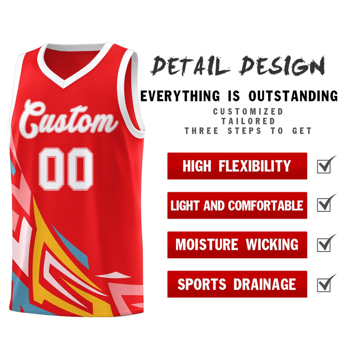 Custom Red Gradient Graffiti Pattern Sports Uniform Basketball Jersey