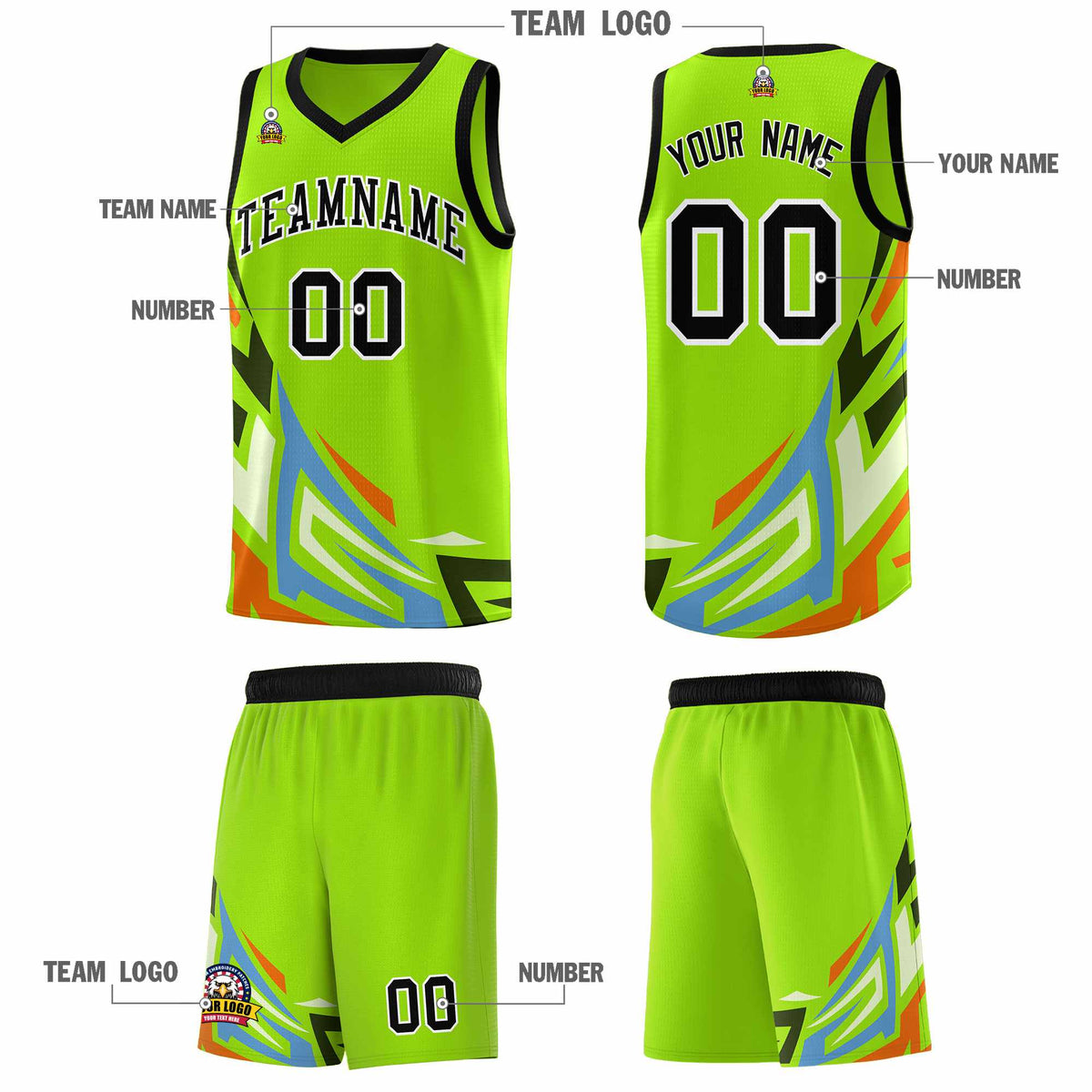 Custom Neon Green Gradient Graffiti Pattern Sports Uniform Basketball Jersey