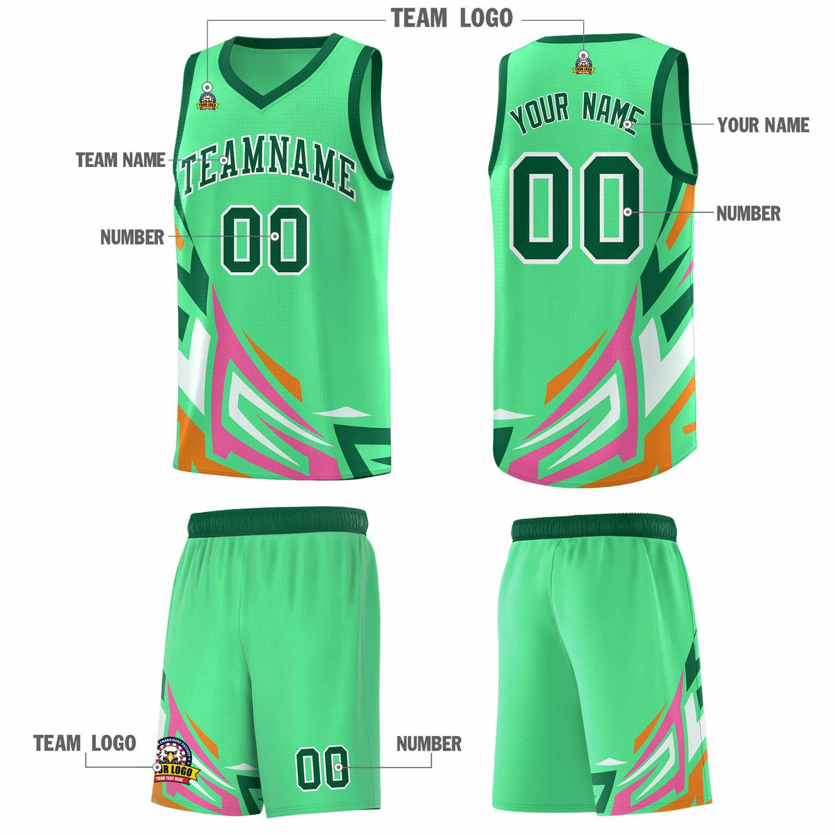 Custom Green Gradient Graffiti Pattern Sports Uniform Basketball Jersey