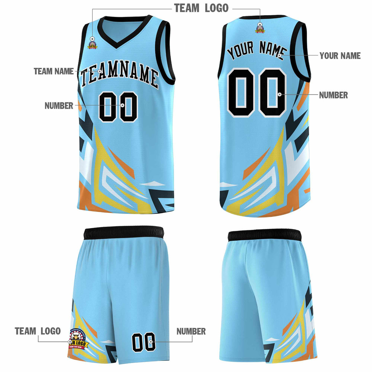 Custom Light Blue Gradient Graffiti Pattern Sports Uniform Basketball Jersey