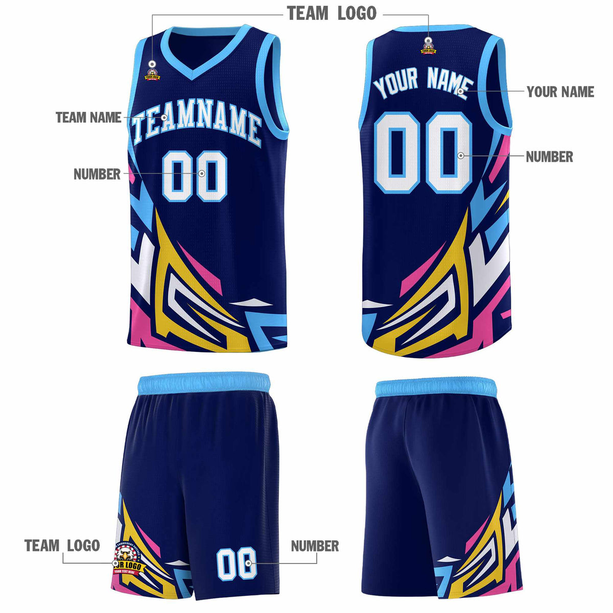 Custom Navy Gradient Graffiti Pattern Sports Uniform Basketball Jersey