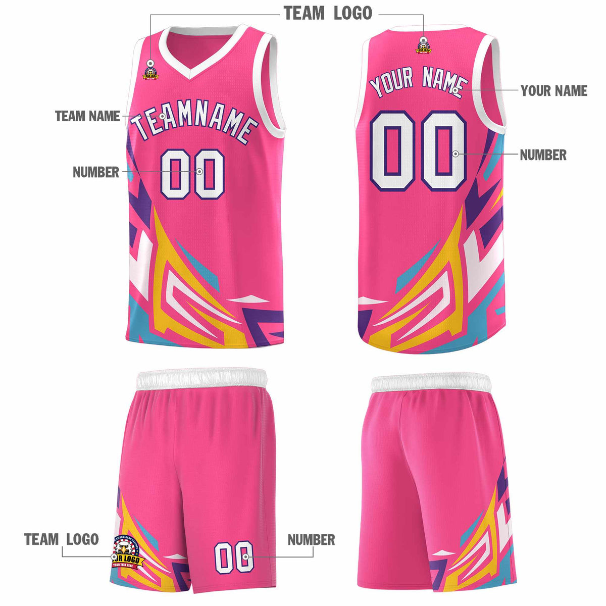 Custom Pink Gradient Graffiti Pattern Sports Uniform Basketball Jersey