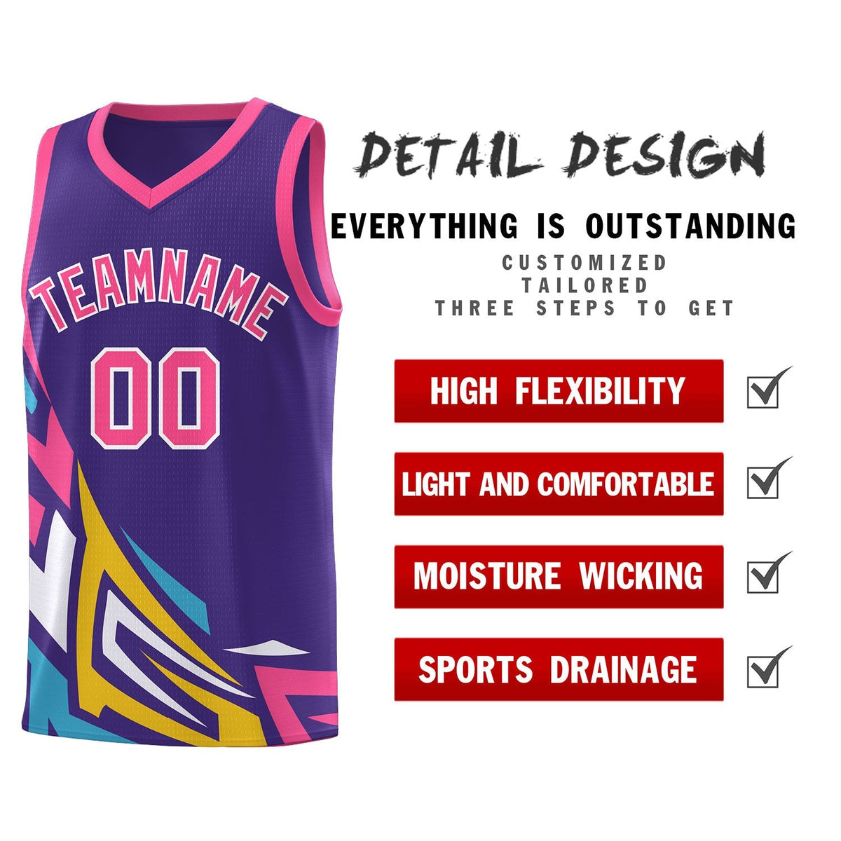 Custom Purple Gradient Graffiti Pattern Sports Uniform Basketball Jersey