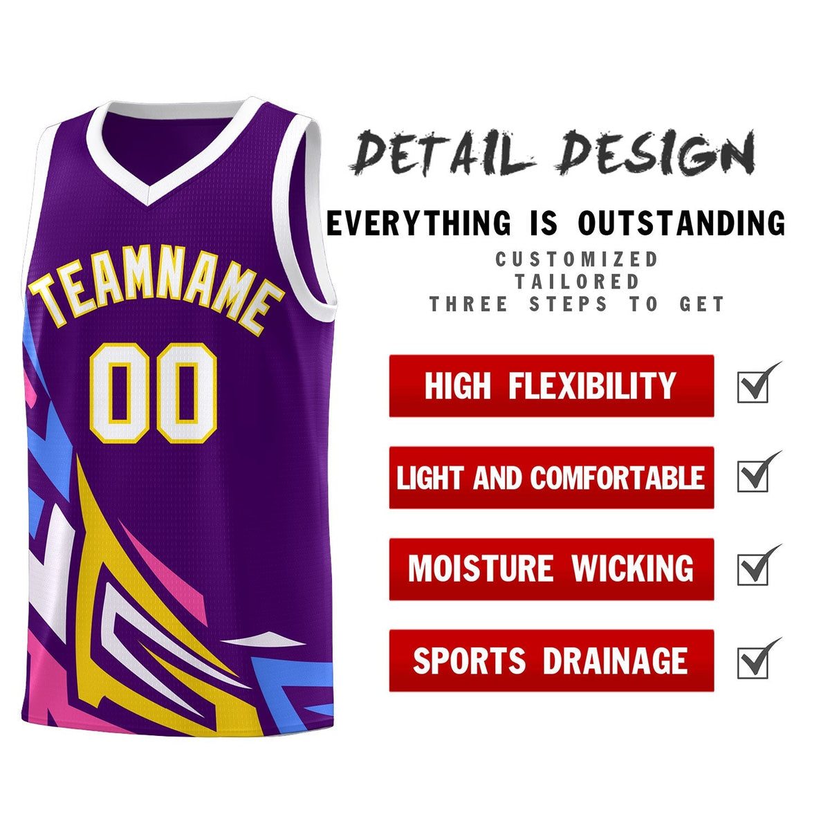 Custom Purple Gradient Graffiti Pattern Sports Uniform Basketball Jersey