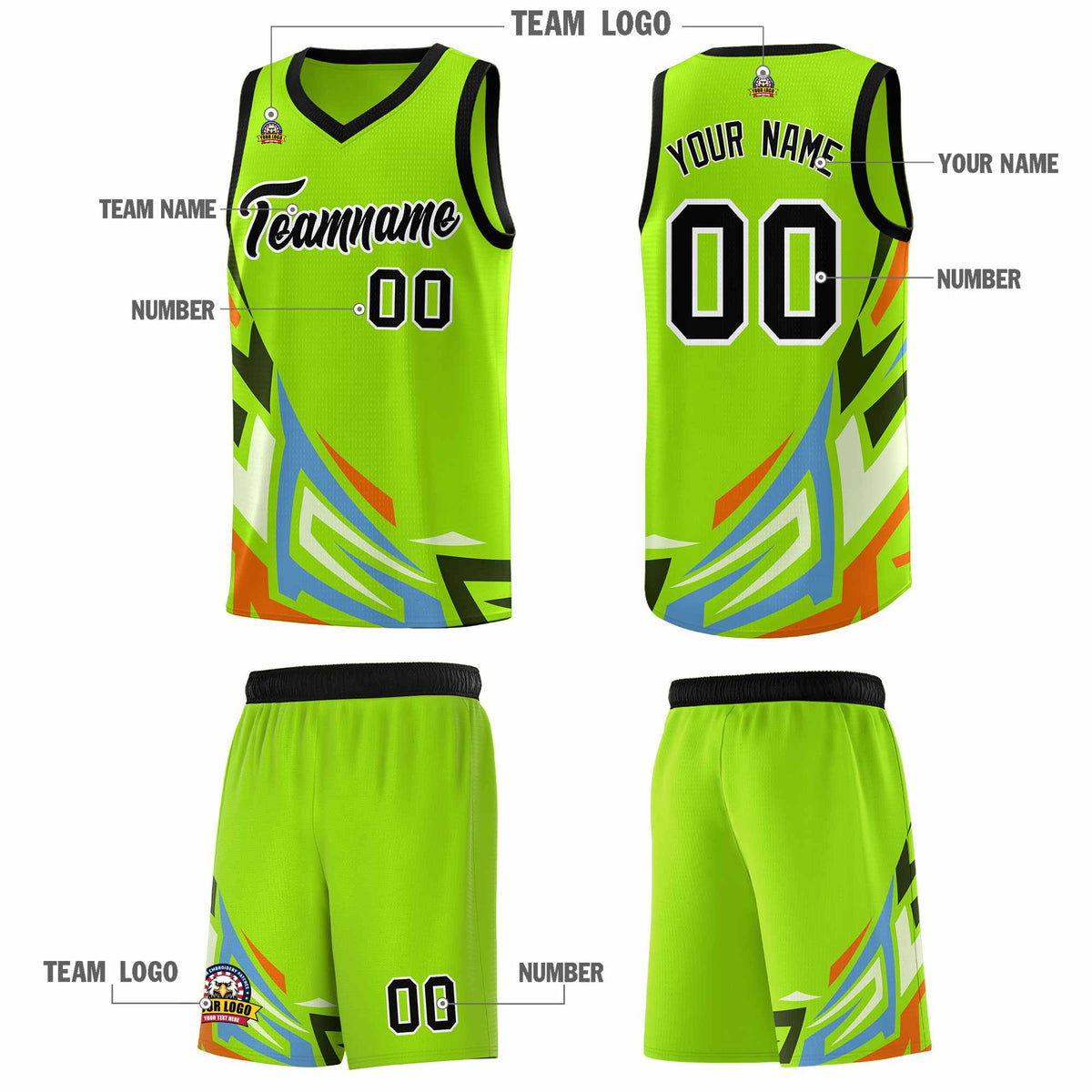 Custom Neon Green Gradient Graffiti Pattern Sports Uniform Basketball Jersey