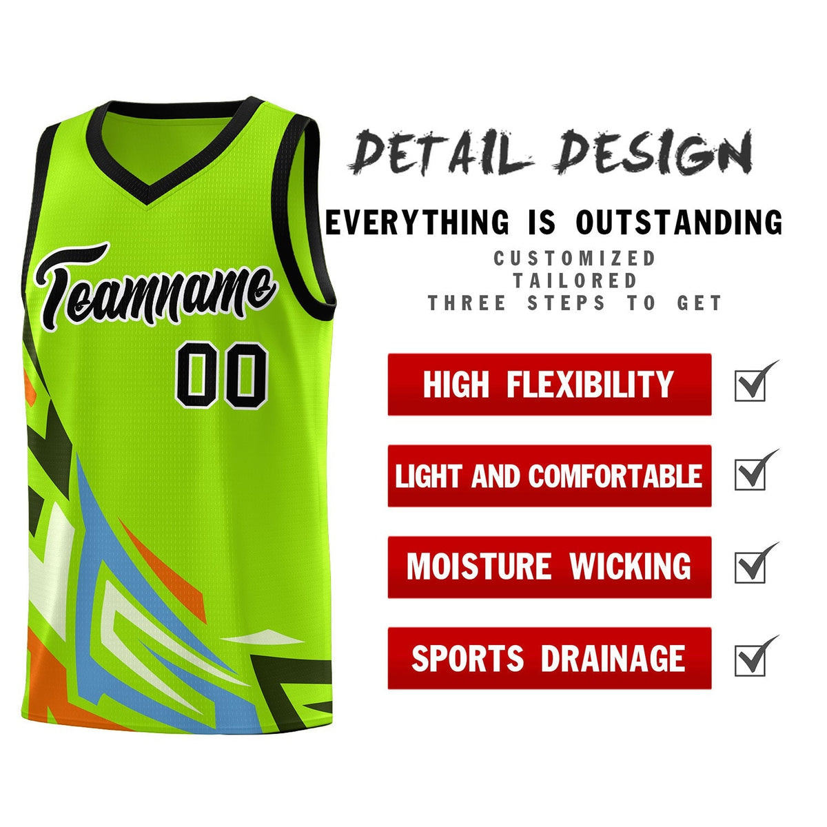 Custom Neon Green Gradient Graffiti Pattern Sports Uniform Basketball Jersey