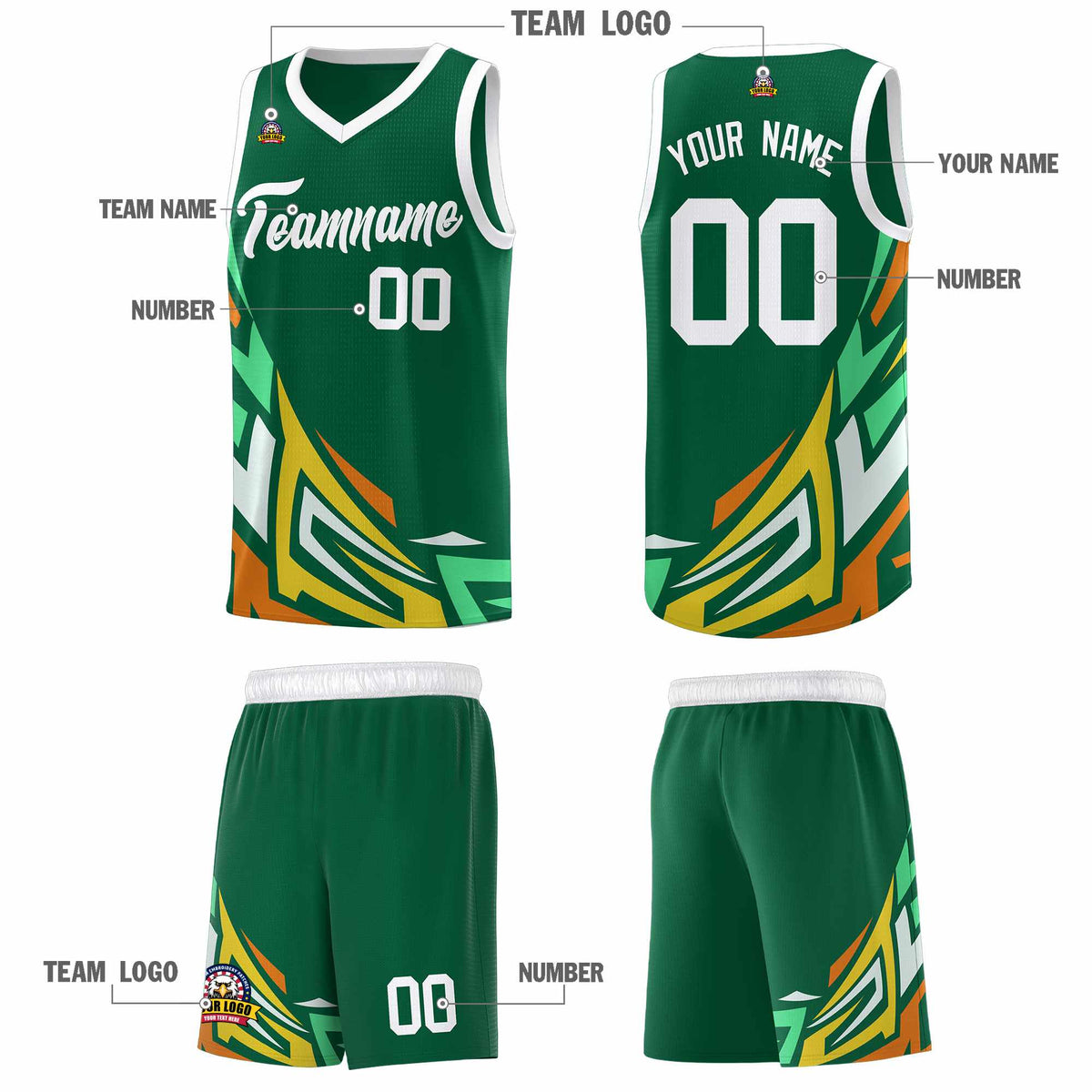 Custom Kelly Green Gradient Graffiti Pattern Sports Uniform Basketball Jersey