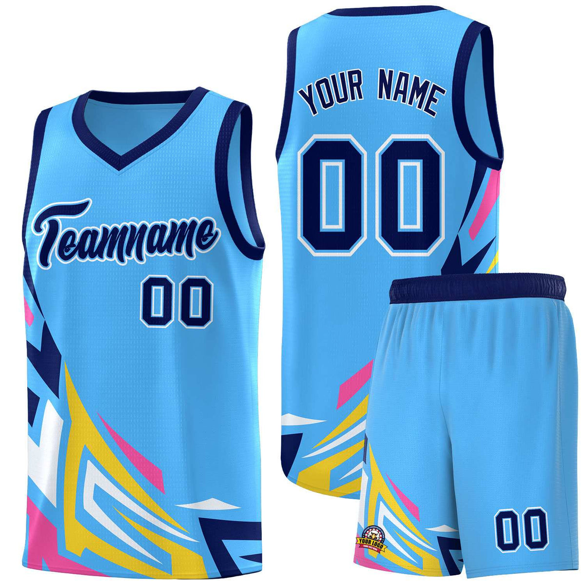 Custom Powder Blue Gradient Graffiti Pattern Sports Uniform Basketball Jersey