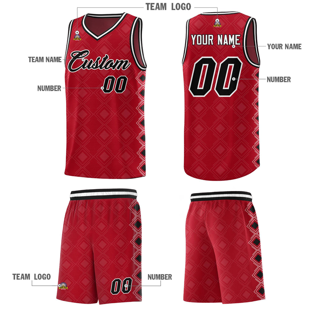 Custom Red Side Blocks Sports Uniform Basketball Jersey