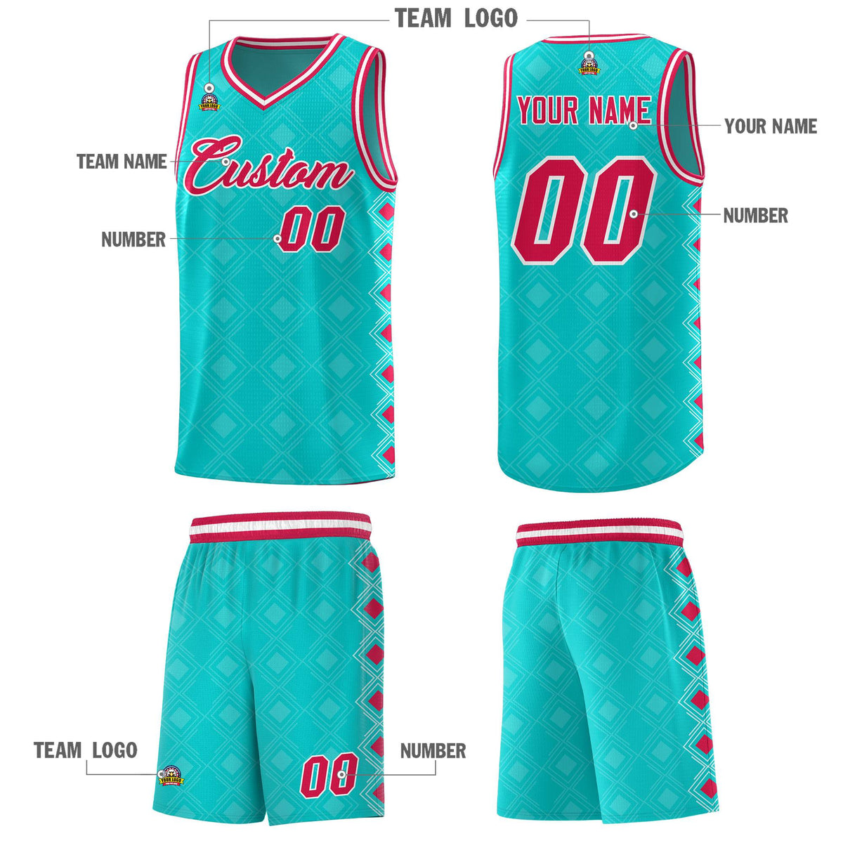 Custom Aqua Side Blocks Sports Uniform Basketball Jersey