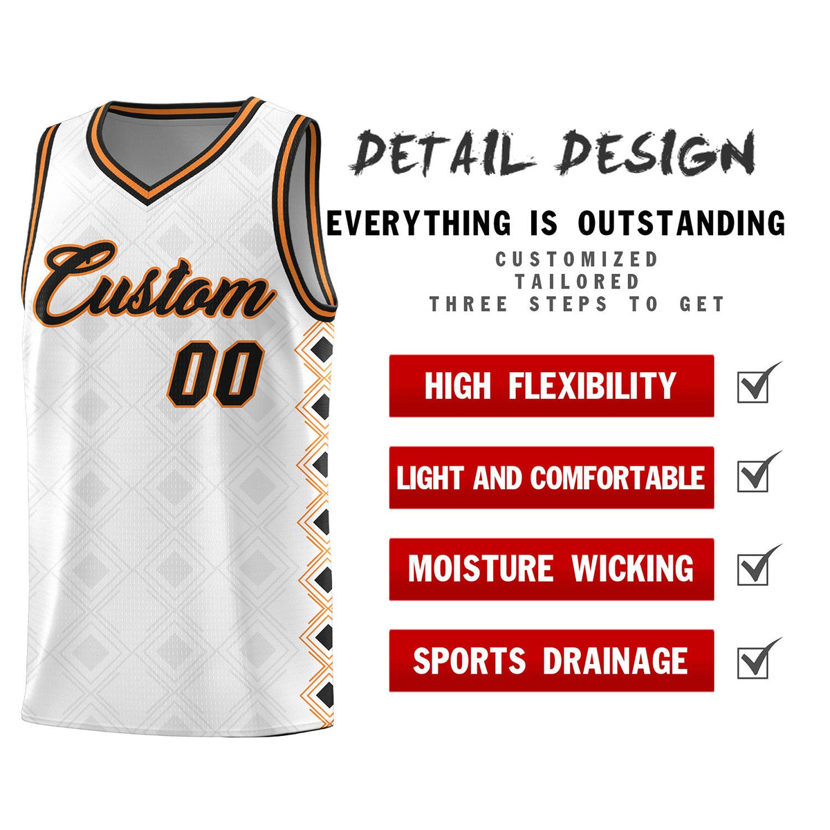 Custom White Side Blocks Sports Uniform Basketball Jersey