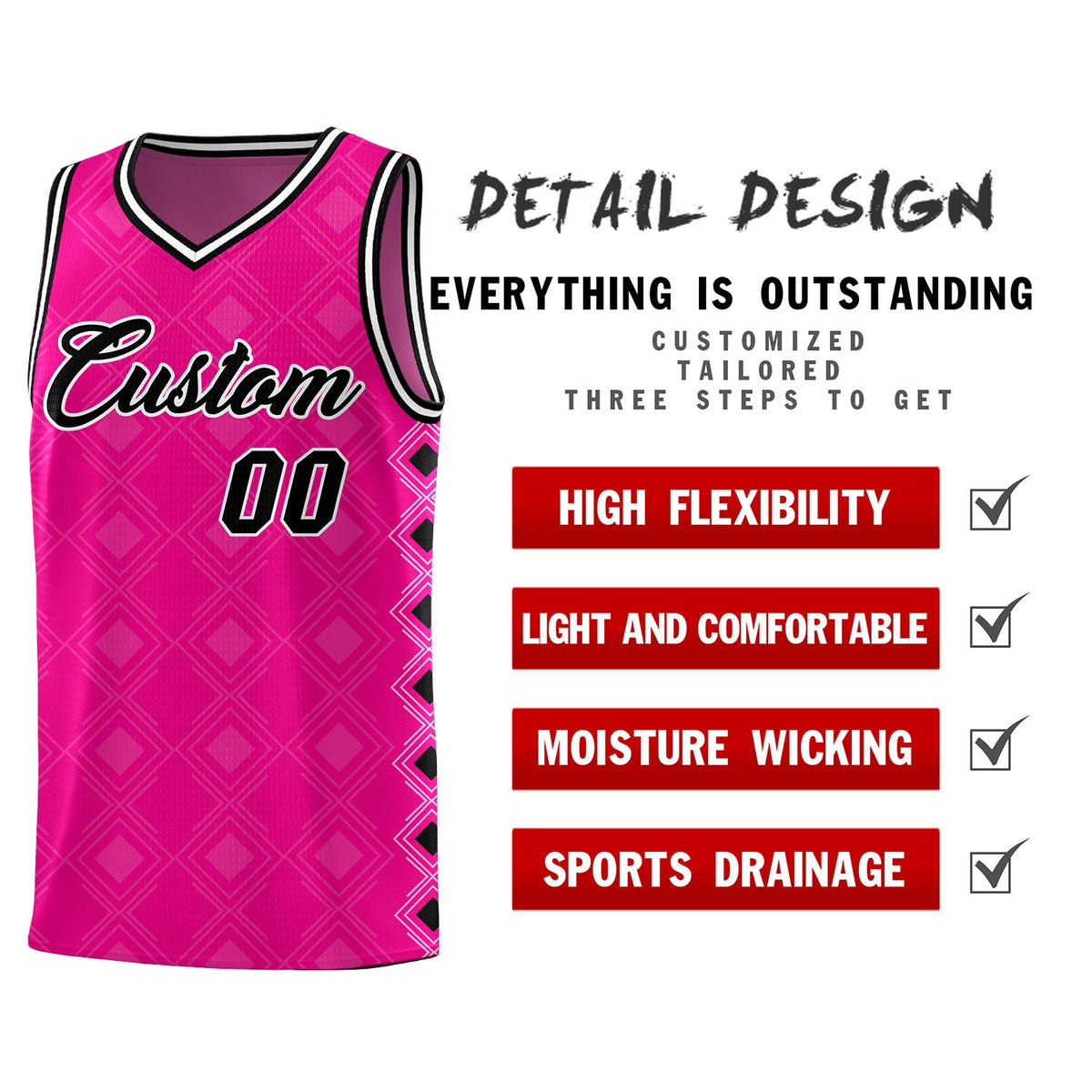Custom Pink Side Blocks Sports Uniform Basketball Jersey