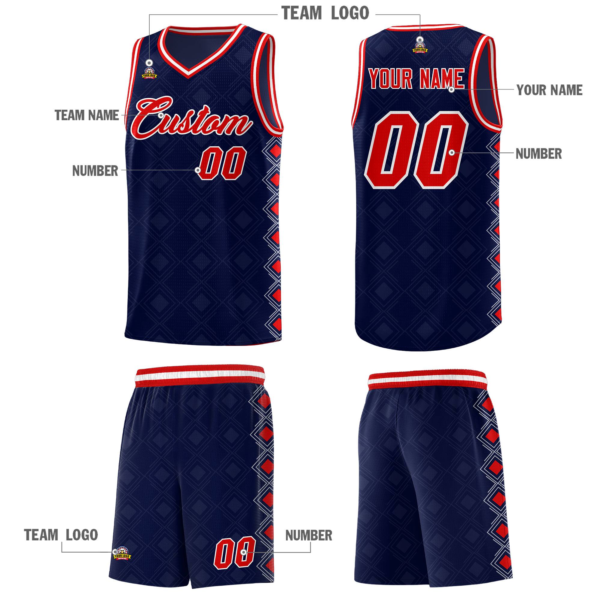 Custom Navy Side Blocks Sports Uniform Basketball Jersey