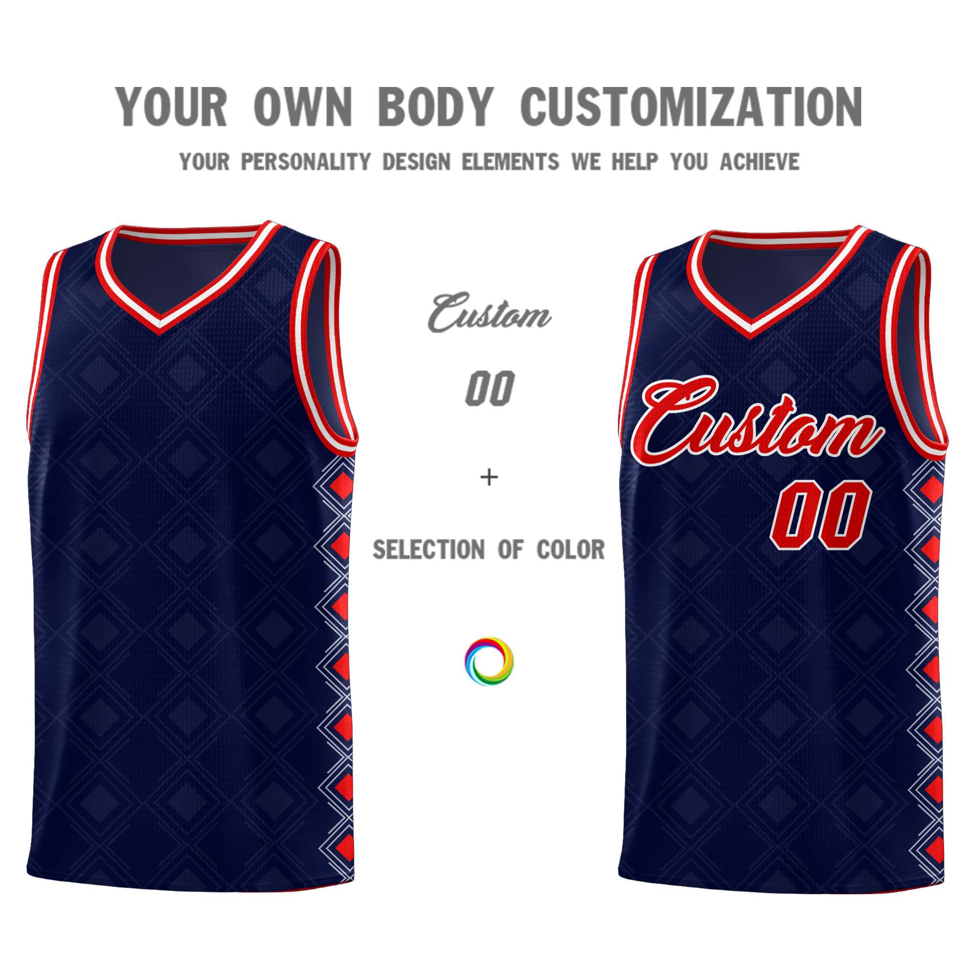 Custom Navy Side Blocks Sports Uniform Basketball Jersey