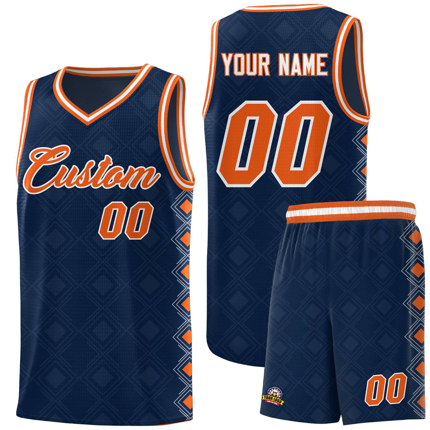 Custom Navy Side Blocks Sports Uniform Basketball Jersey