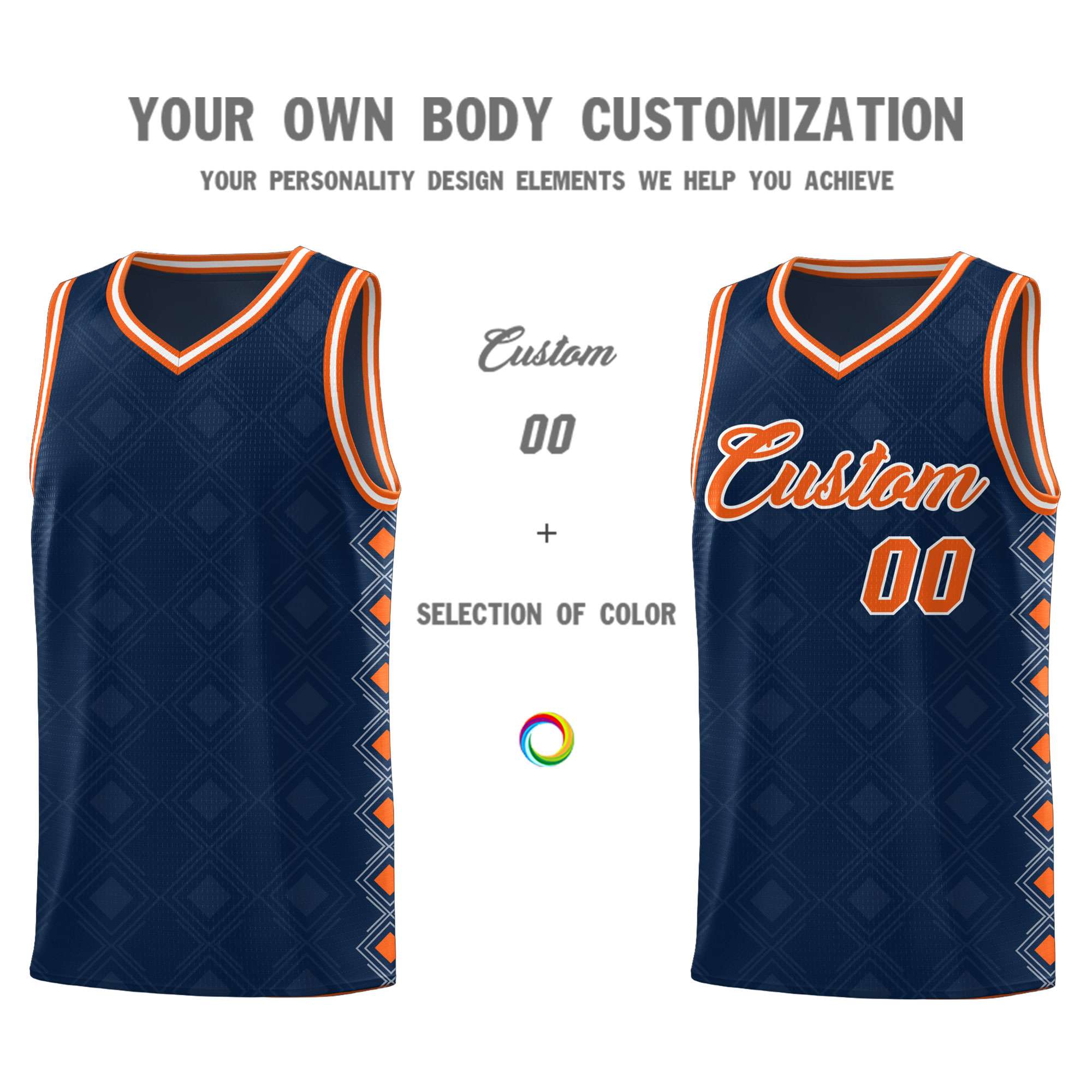 Custom Navy Side Blocks Sports Uniform Basketball Jersey