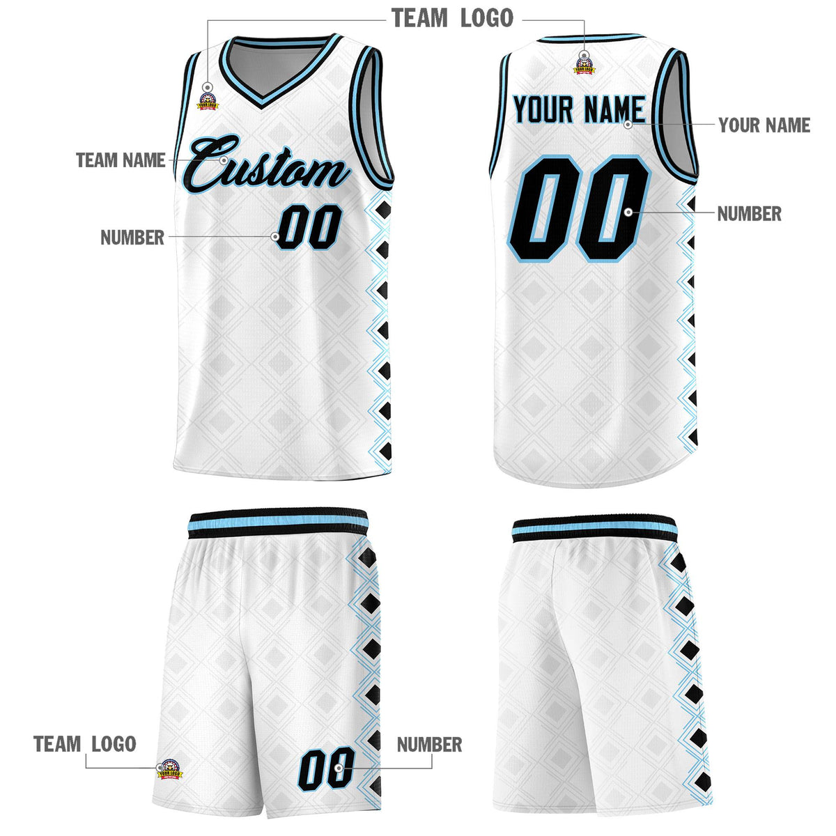 Custom White Side Blocks Sports Uniform Basketball Jersey