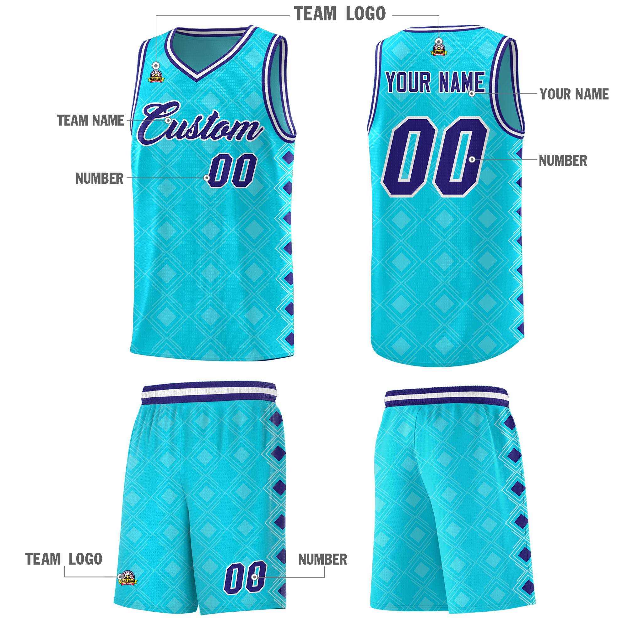 Custom Sky Blue Side Blocks Sports Uniform Basketball Jersey