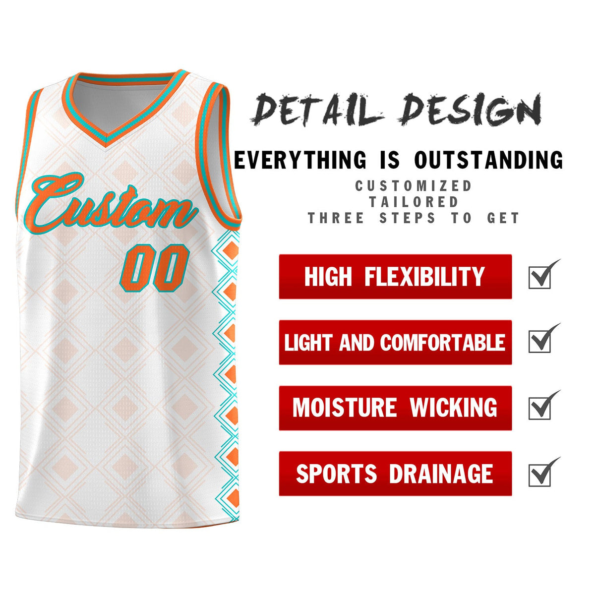 Custom White Side Blocks Sports Uniform Basketball Jersey