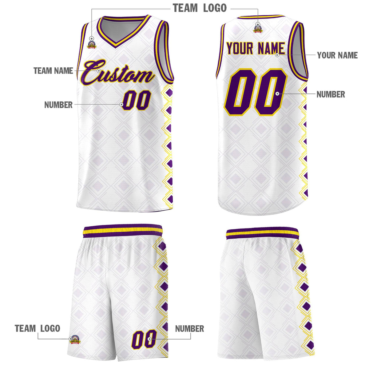 Custom White Side Blocks Sports Uniform Basketball Jersey