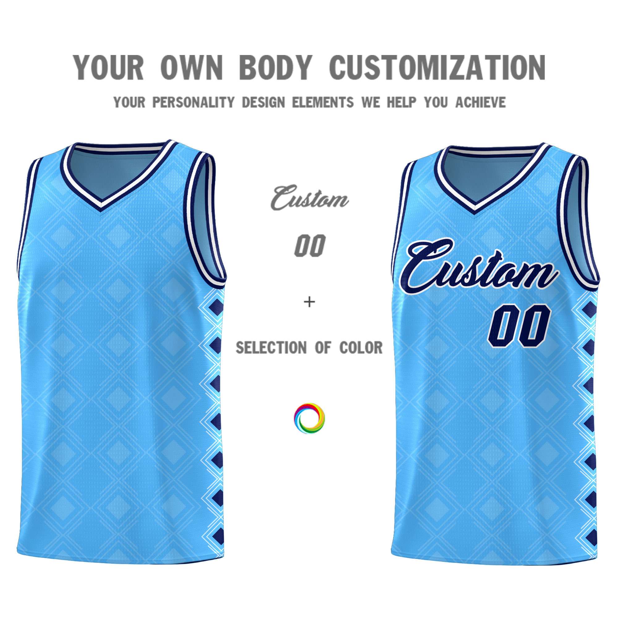 Custom Light Blue Side Blocks Sports Uniform Basketball Jersey