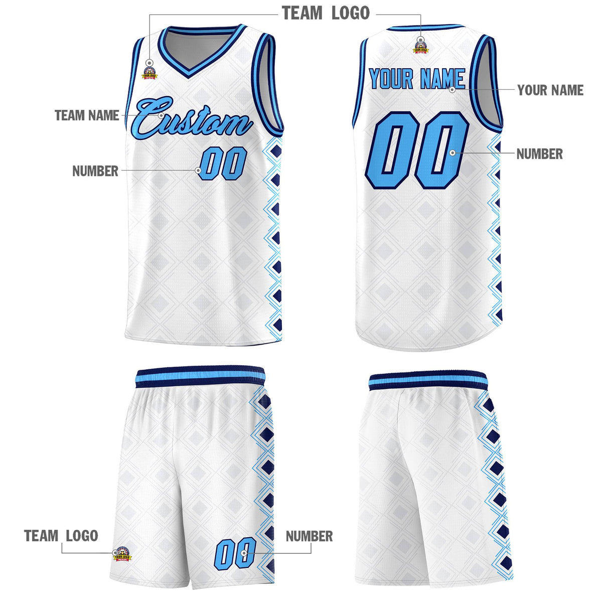 Custom White Side Blocks Sports Uniform Basketball Jersey