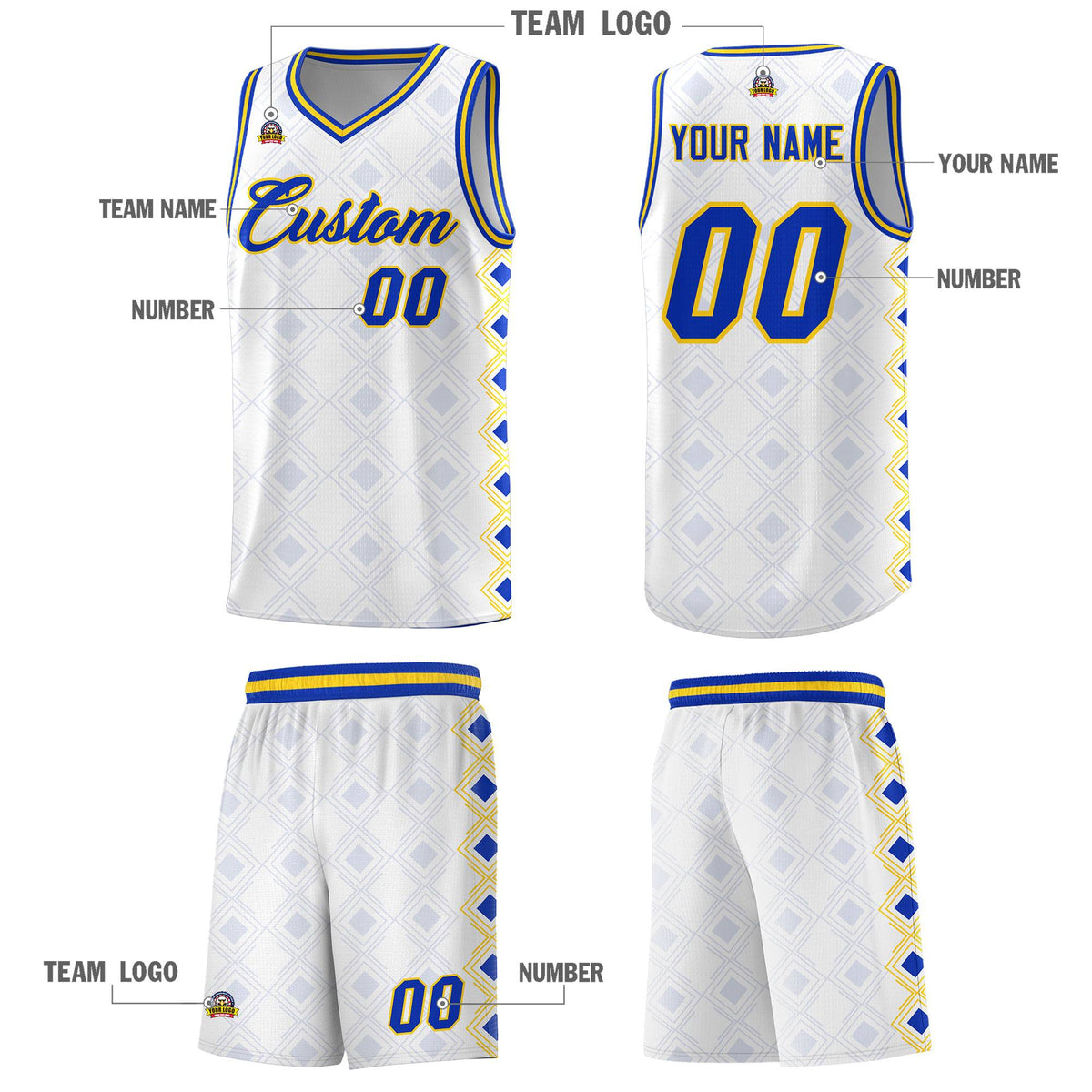 Custom White Side Blocks Sports Uniform Basketball Jersey