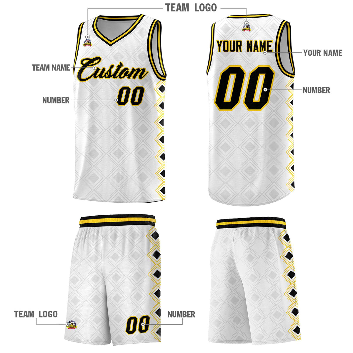 Custom White Side Blocks Sports Uniform Basketball Jersey