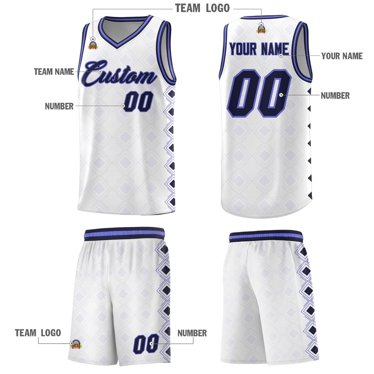 Custom White Side Blocks Sports Uniform Basketball Jersey