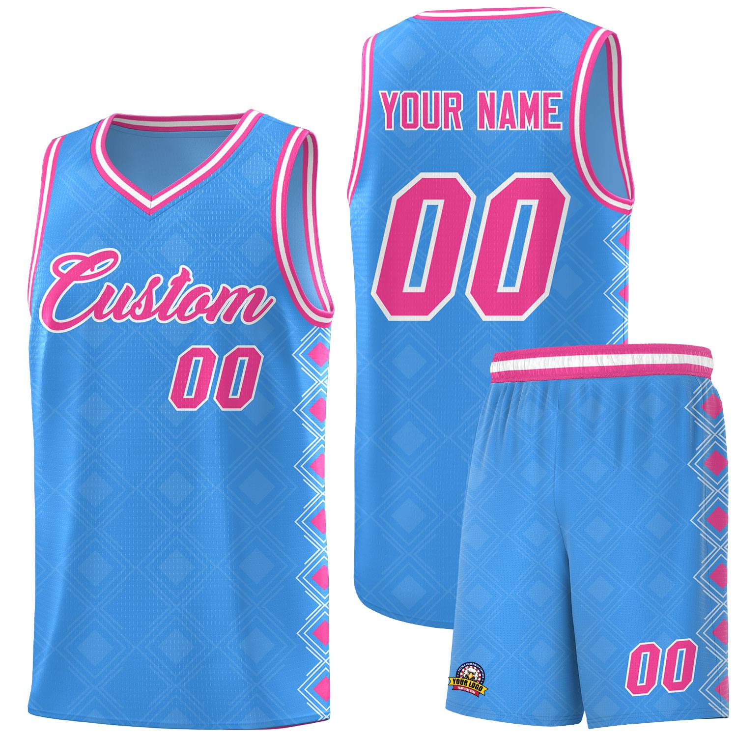 Custom Light Blue Side Blocks Sports Uniform Basketball Jersey