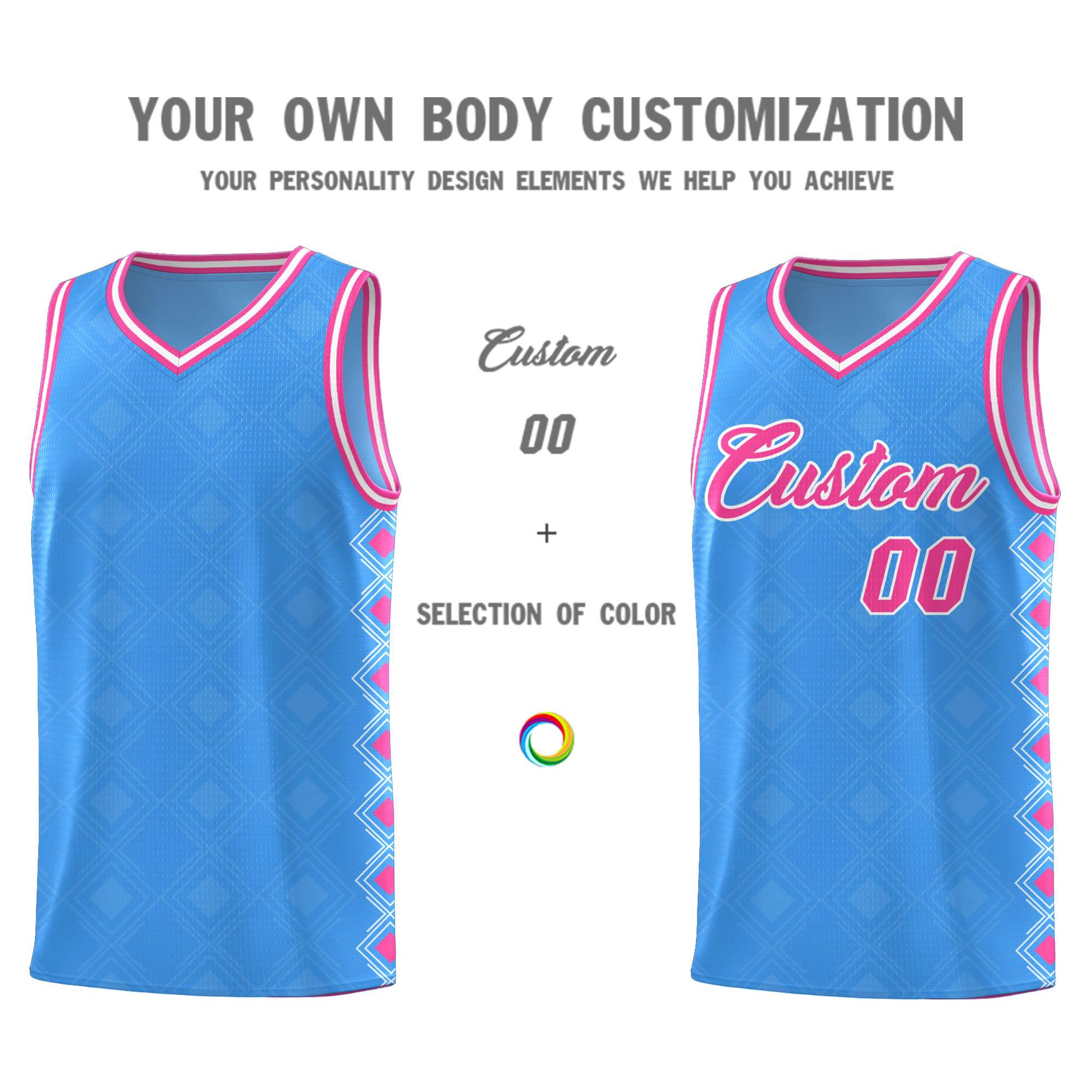 Custom Light Blue Side Blocks Sports Uniform Basketball Jersey