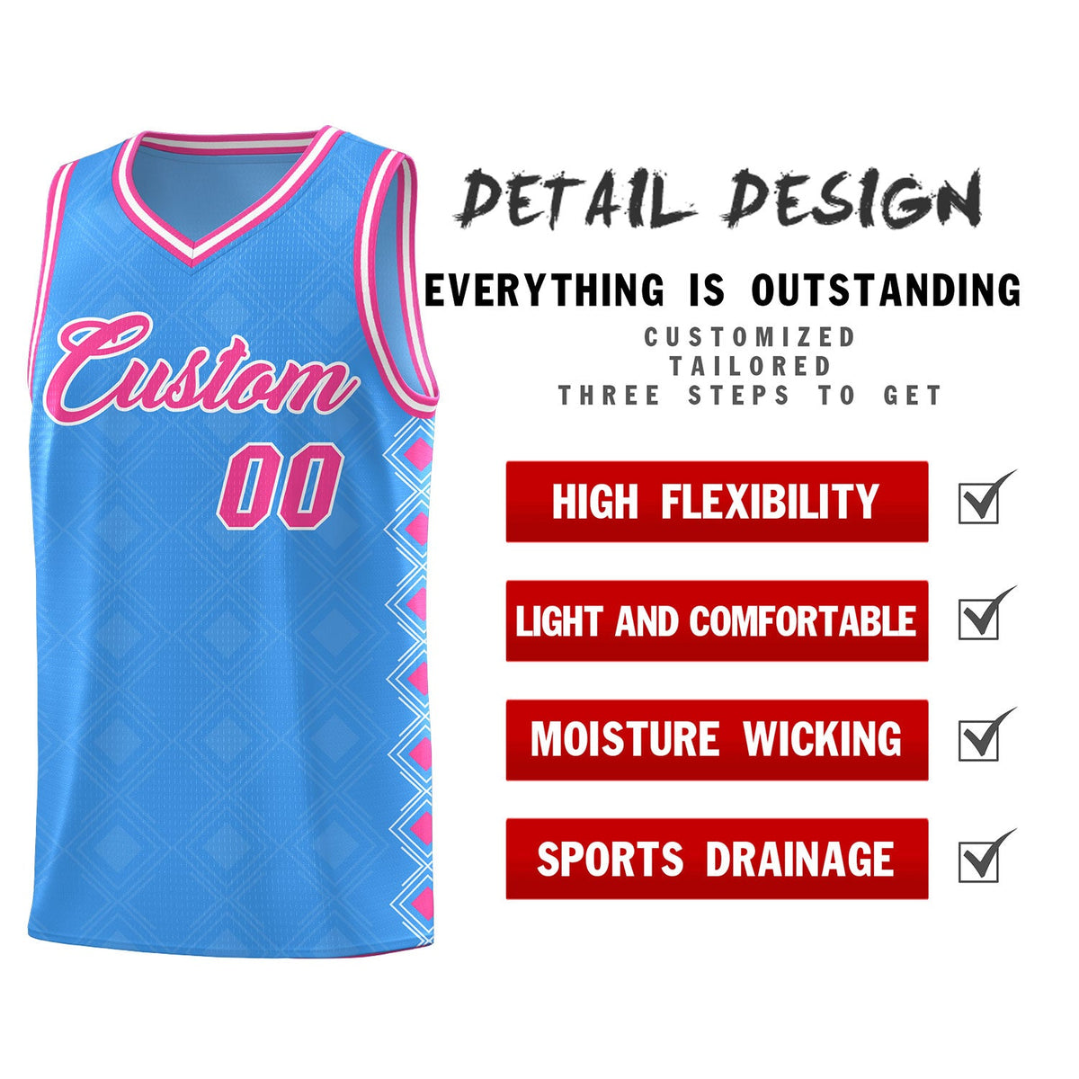 Custom Light Blue Side Blocks Sports Uniform Basketball Jersey