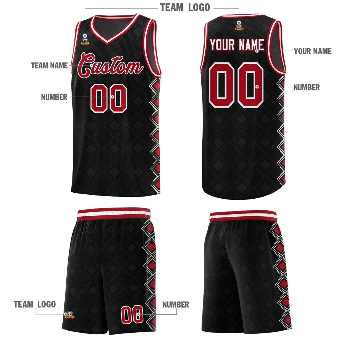 Custom Black Side Blocks Sports Uniform Basketball Jersey