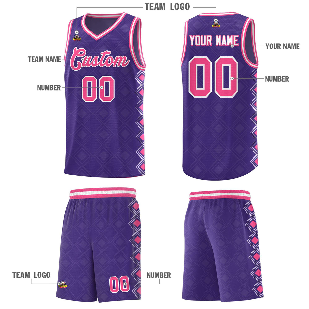 Custom Purple Side Blocks Sports Uniform Basketball Jersey
