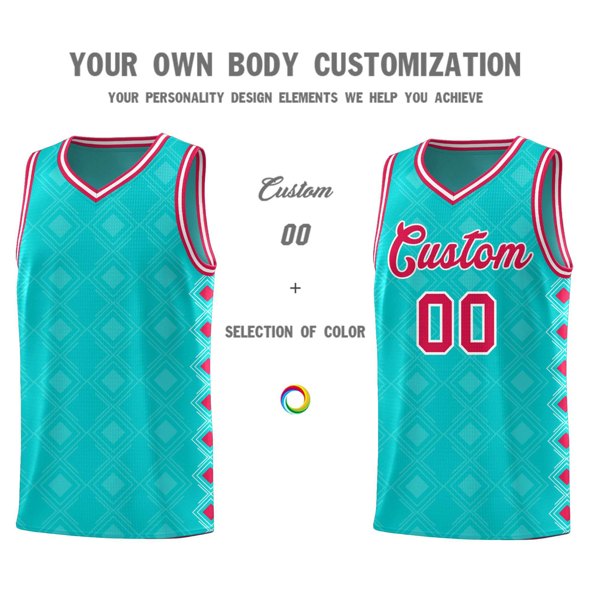 Custom Aqua Side Blocks Sports Uniform Basketball Jersey