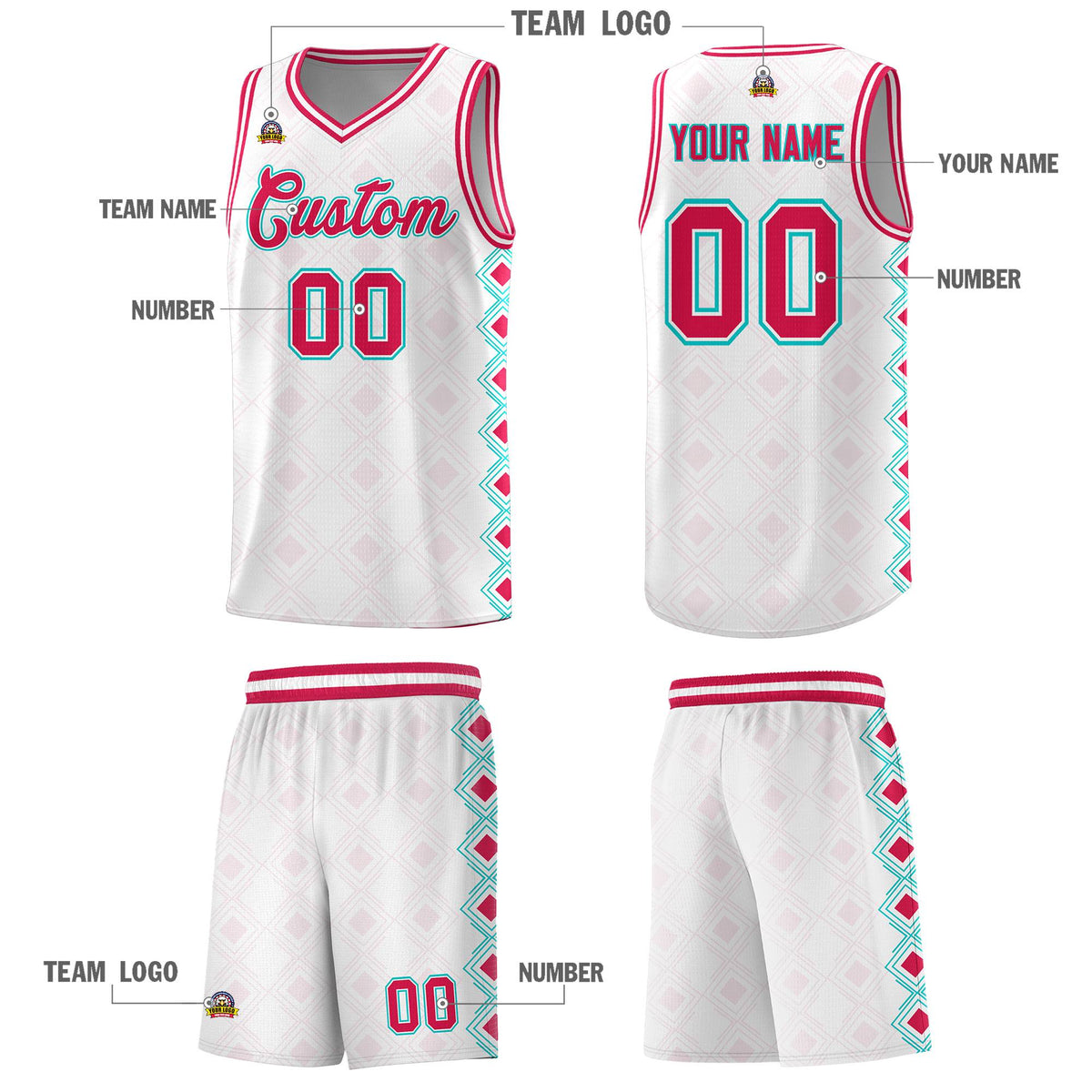 Custom White Side Blocks Sports Uniform Basketball Jersey
