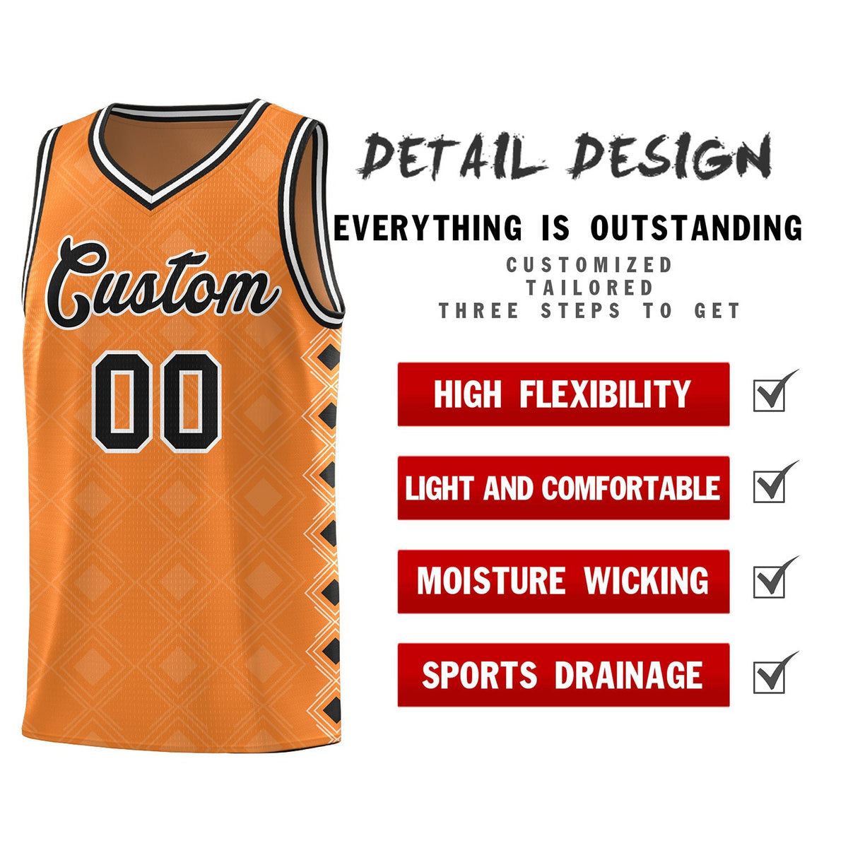 Custom Gold Orange Side Blocks Sports Uniform Basketball Jersey