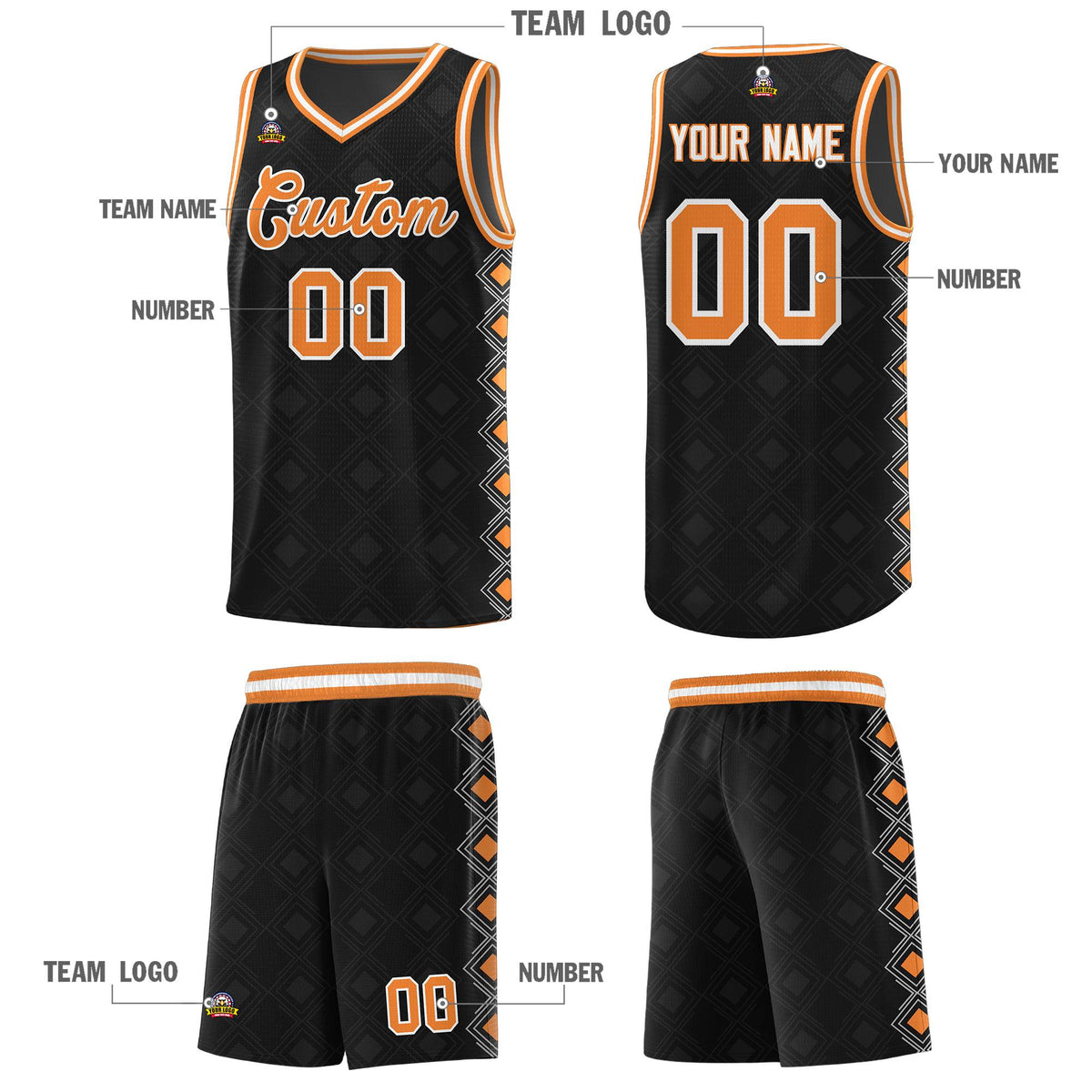 Custom Black Side Blocks Sports Uniform Basketball Jersey