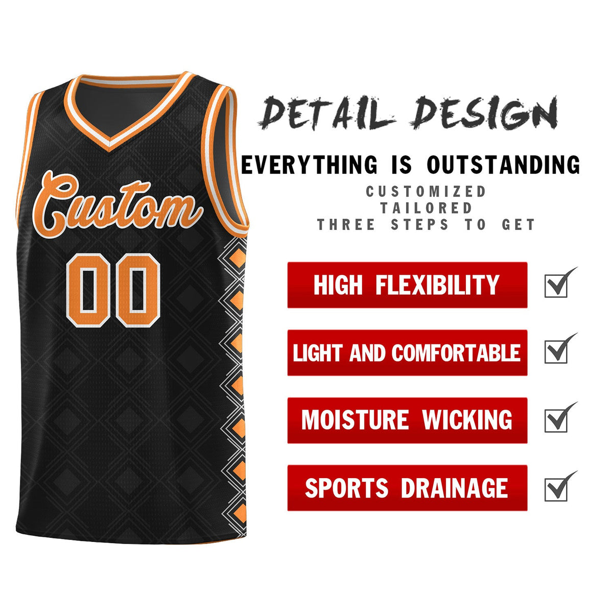 Custom Black Side Blocks Sports Uniform Basketball Jersey
