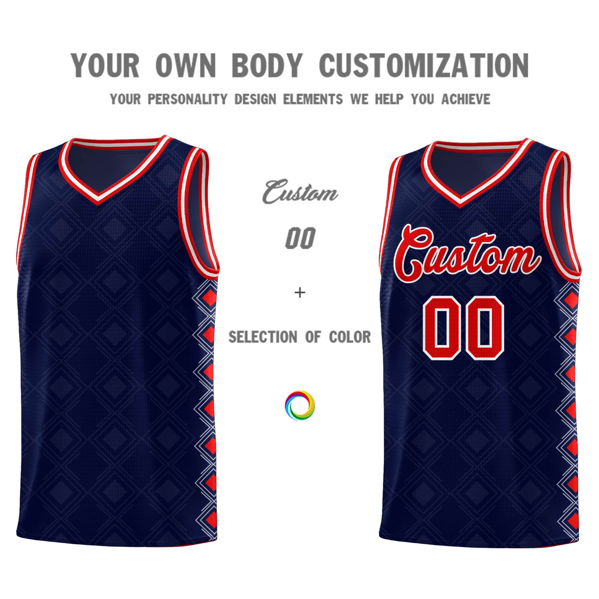 Custom Navy Side Blocks Sports Uniform Basketball Jersey