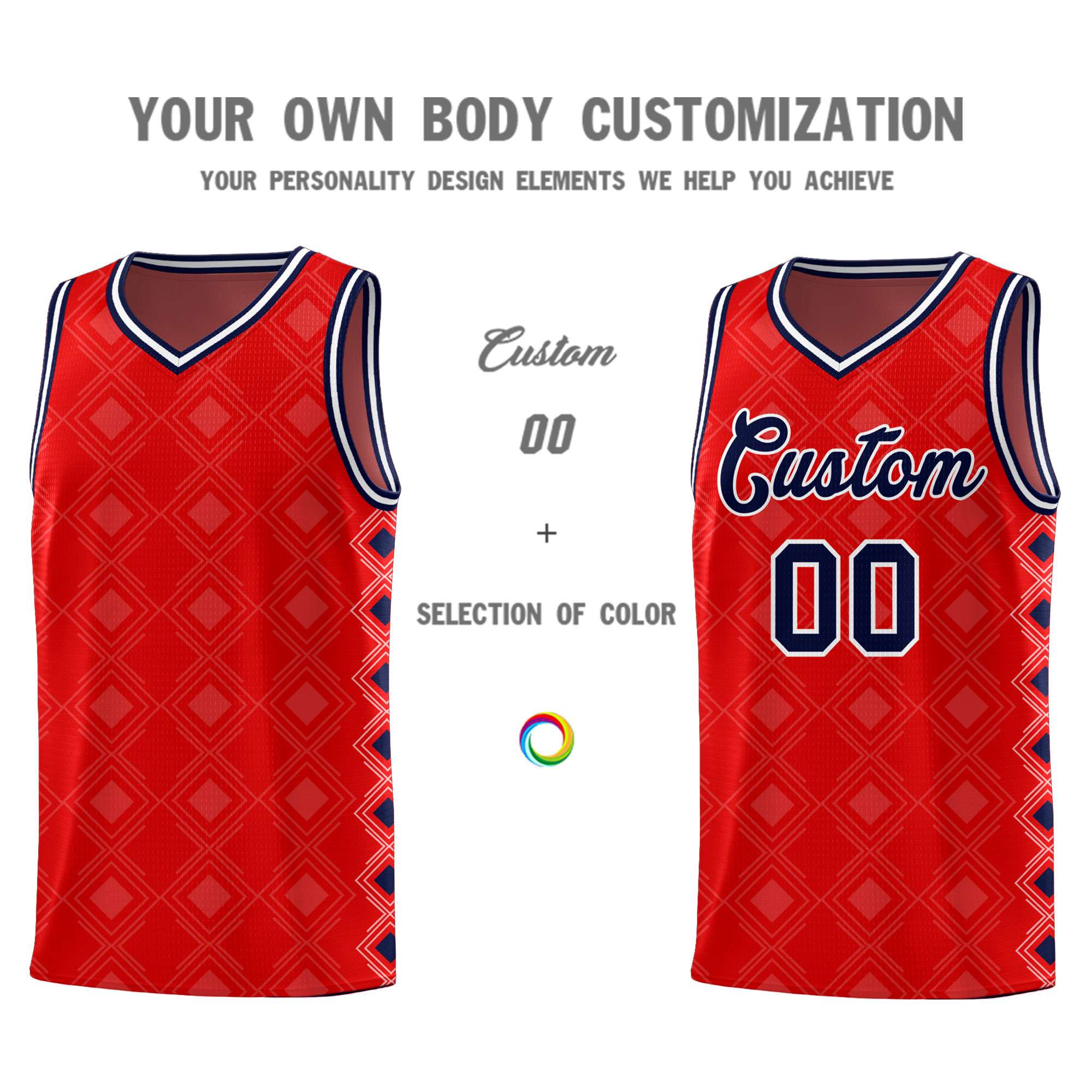 Custom Red Side Blocks Sports Uniform Basketball Jersey