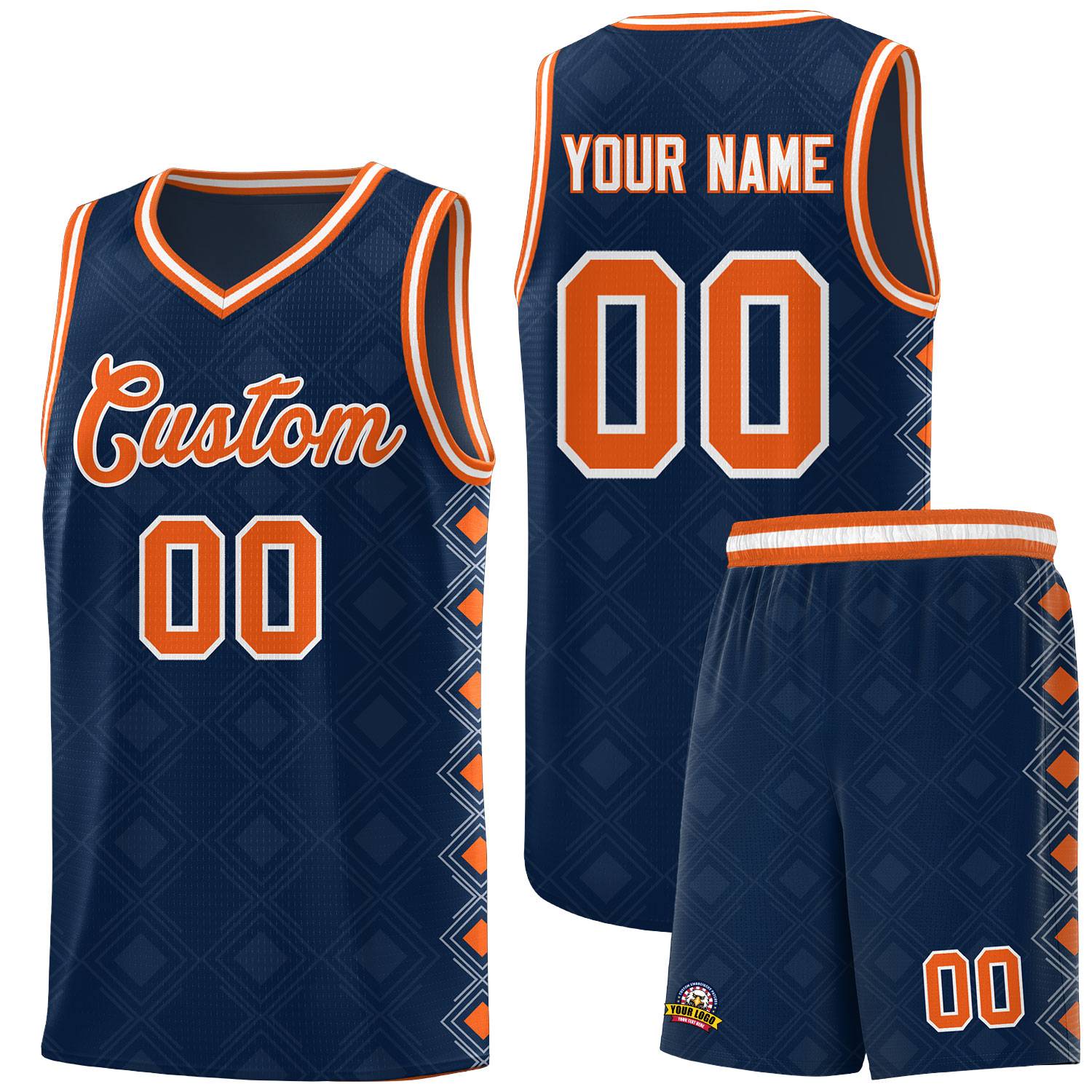 Custom Navy Side Blocks Sports Uniform Basketball Jersey