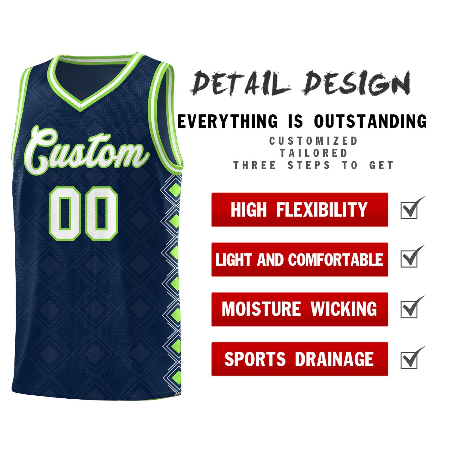 Custom Navy Side Blocks Sports Uniform Basketball Jersey