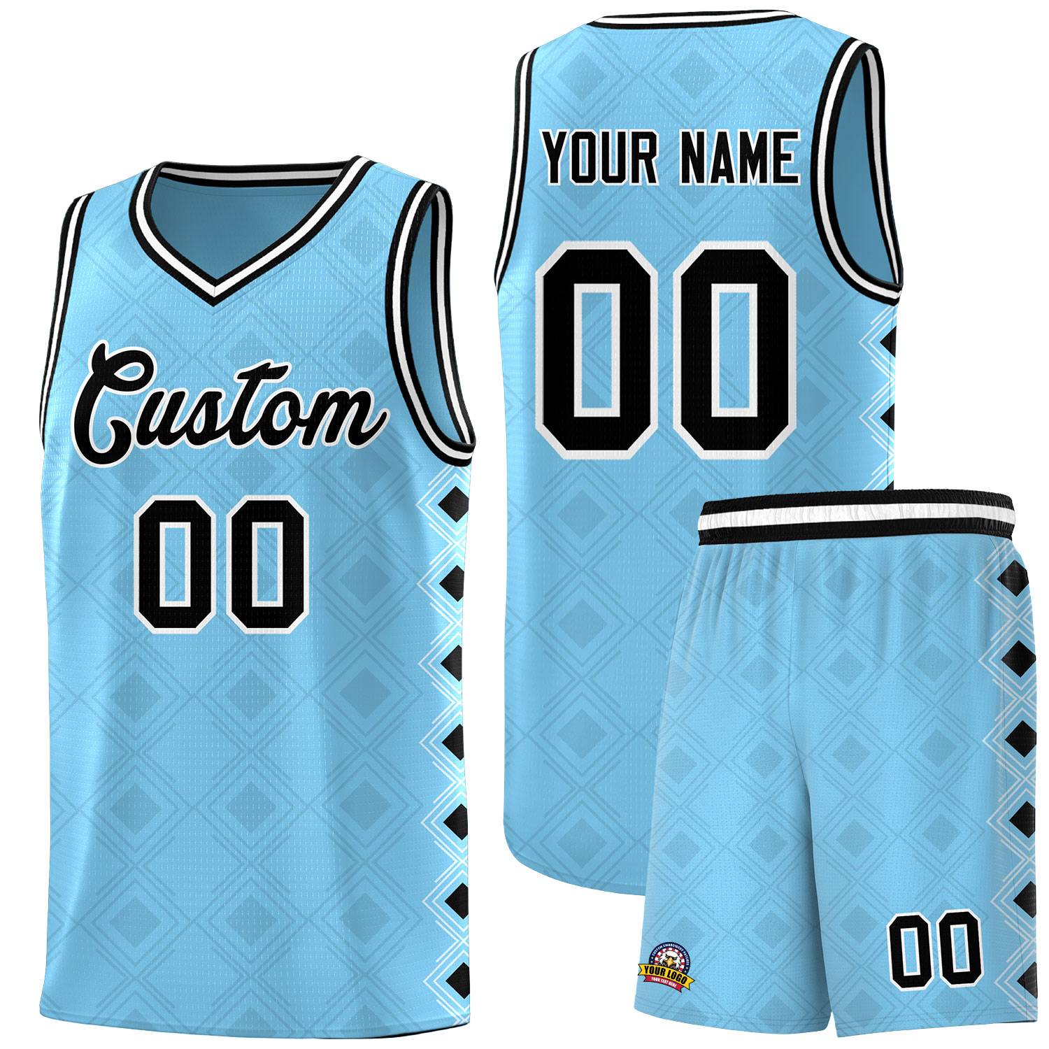 Custom Light Blue Side Blocks Sports Uniform Basketball Jersey